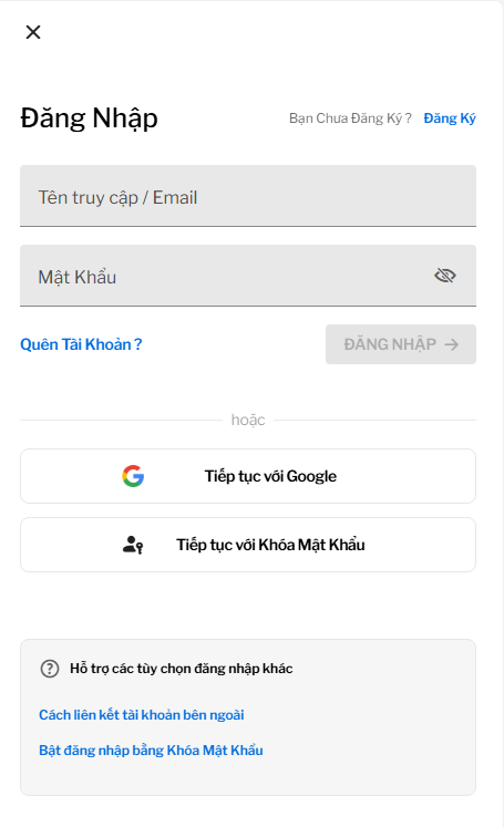 Đăng nhập bằng tên truy cập/ email 18bet